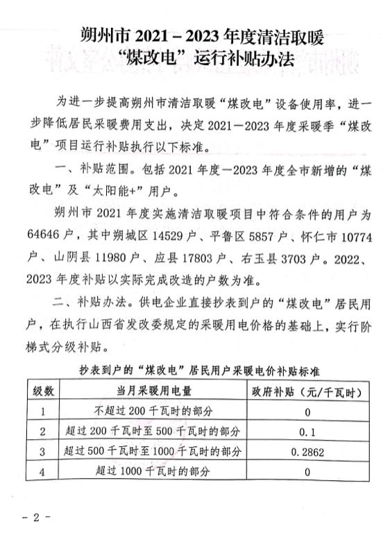 总计64646户！朔州市清洁取暖“煤改电”补贴办法发布